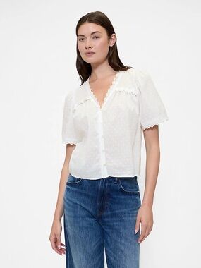 GAP Swiss Dot Lace-Trim Button Front Blouse